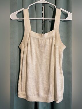 Banana Republic Cream Linen Blend Ribbed Tank Top Sleeveless Size Small